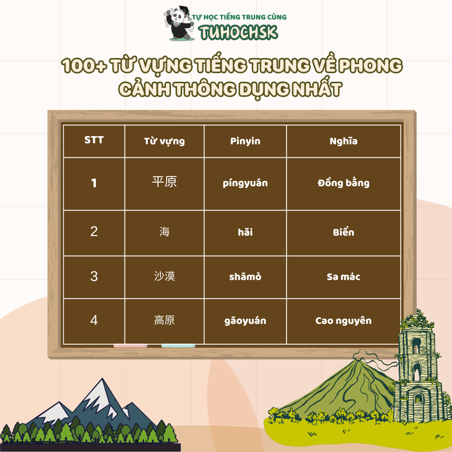 100+ Từ vựng tiếng Trung về phong cảnh thông dụng nhất 
