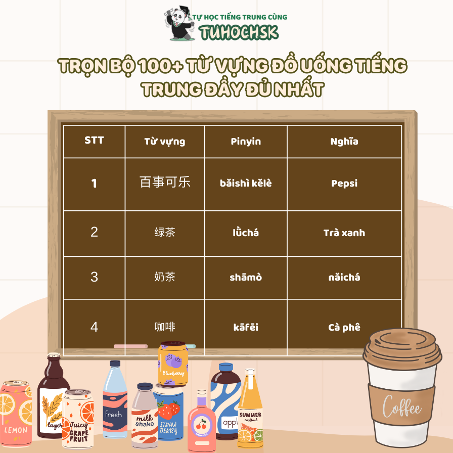 Trọn bộ 100+ từ vựng đồ uống tiếng Trung đầy đủ nhất