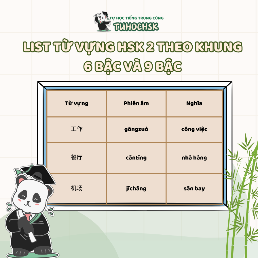 List từ vựng HSK 2 theo khung 6 bậc và 9 bậc