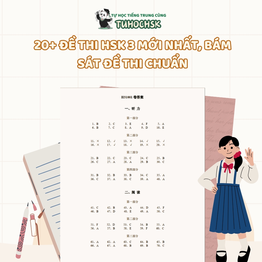 20+ đề thi HSK 3 mới nhất, bám sát đề thi chuẩn