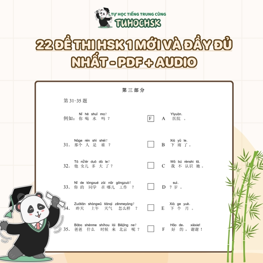 22 Đề thi HSK 1 mới và đầy đủ nhất - PDF + Audio